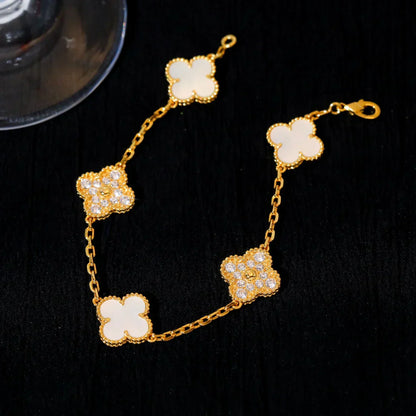 [?Vintora]CLOVER WHITE PEARL MOP 5 MOTIF BRACELET COLLECTION