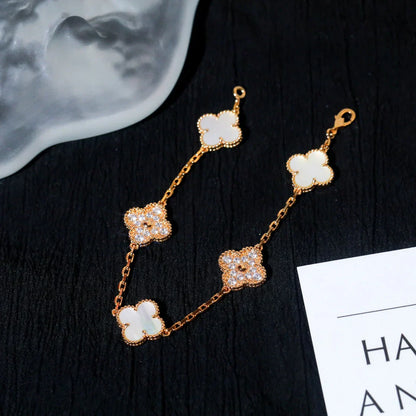 [?Vintora]CLOVER WHITE PEARL MOP 5 MOTIF BRACELET COLLECTION