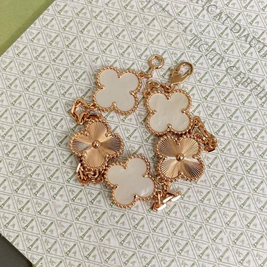[?Vintora]CLOVER WHITE PEARL MOP 5 MOTIF BRACELET COLLECTION