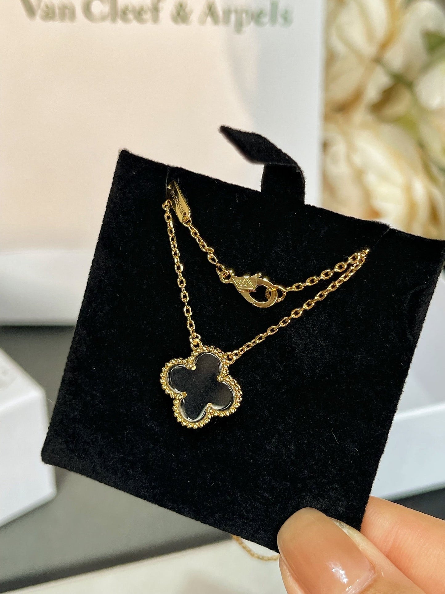 [Vintora]COLLIER TRÈFLE CRISTAL DE ROCHE OR ROSE