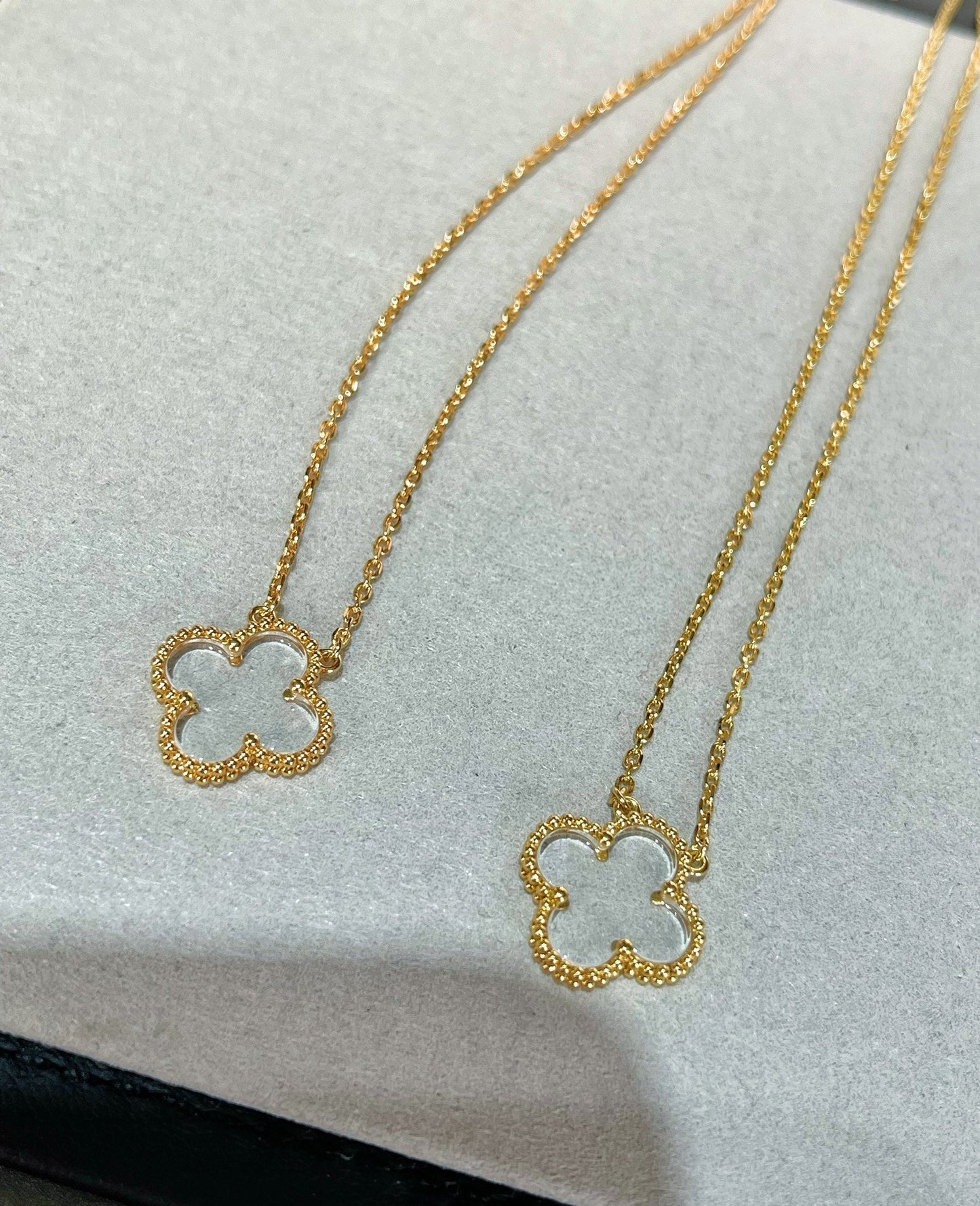 [Vintora]COLLIER TRÈFLE CRISTAL DE ROCHE OR ROSE