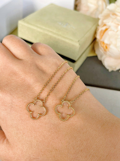 [Vintora]COLLIER TRÈFLE CRISTAL DE ROCHE OR ROSE