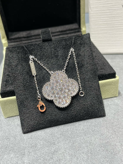 [Vintora]COLLIER PENDENTIF CLOVER 25MM GRAND PAVÉ DE DIAMANTS EN ARGENT
