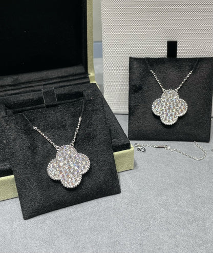[Vintora]COLLIER PENDENTIF CLOVER 25MM GRAND PAVÉ DE DIAMANTS EN ARGENT