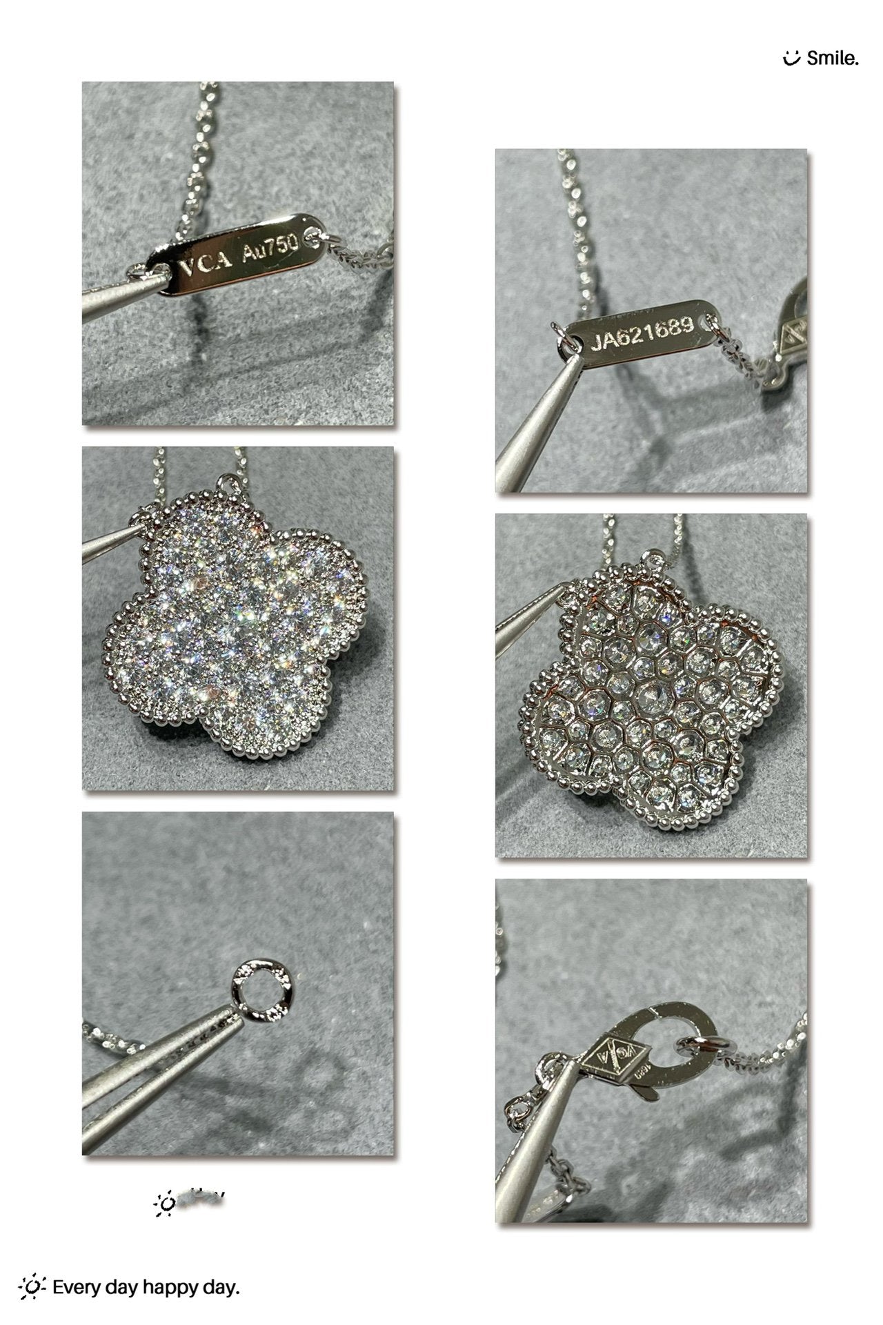 [Vintora]COLLIER PENDENTIF CLOVER 25MM GRAND PAVÉ DE DIAMANTS EN ARGENT