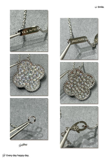 [Vintora]COLLIER PENDENTIF CLOVER 25MM GRAND PAVÉ DE DIAMANTS EN ARGENT