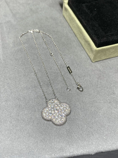 [Vintora]COLLIER PENDENTIF CLOVER 25MM GRAND PAVÉ DE DIAMANTS EN ARGENT