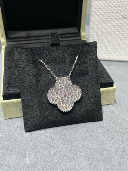 [Vintora]COLLIER PENDENTIF CLOVER 25MM GRAND PAVÉ DE DIAMANTS EN ARGENT