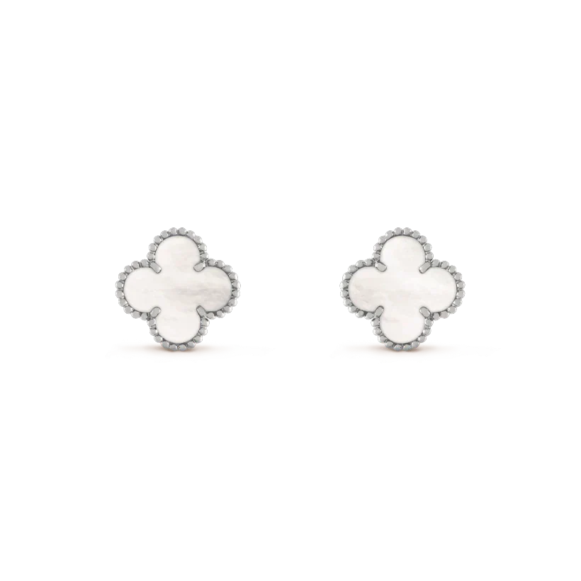 [Vintora]CLOVER MEDIUM 1 MOTIFS  WHITE MOP EARRINGS SILVER