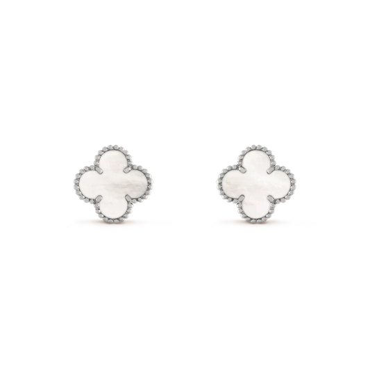 [Vintora]CLOVER MEDIUM 1 MOTIFS  WHITE MOP EARRINGS SILVER