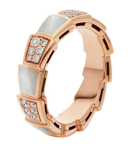 [Vintora]SERPENTI RING PINK GOLD MOP DIAMOND PAVED 4MM