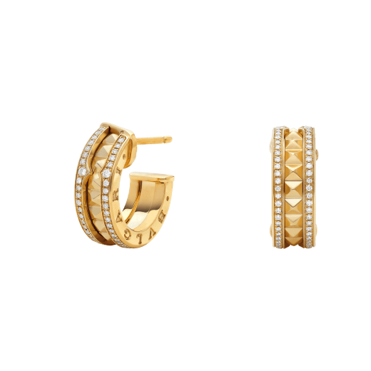 [Vintora]ZERO 1 ROCK GOLD EARRINGS WITH STUDDED SPIRAL AND PAVED DIAMONDS