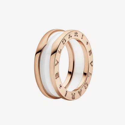 [Vintora]ZERO 1 TWO-BAND LOOPS AND WHITE CERAMIC SPIRAL PINK GOLD RING