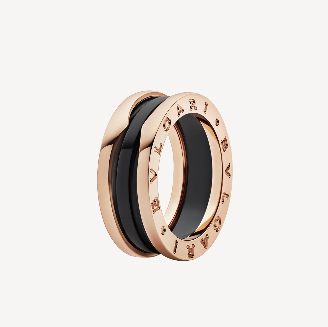 [Vintora]ZERO 1 TWO-BAND LOOPS AND BLACK CERAMIC PINK GOLD RING