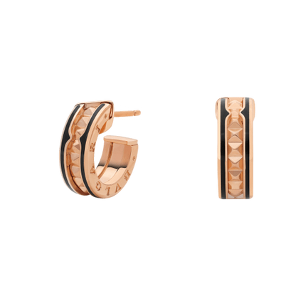 [Vintora]ZERO 1 ROCK PINK GOLD EARRINGS WITH STUDDED SPIRAL AND BLACK CERAMIC