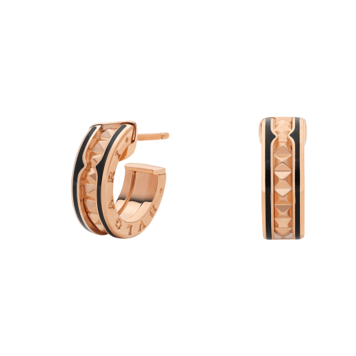 [Vintora]ZERO 1 ROCK PINK GOLD EARRINGS WITH STUDDED SPIRAL AND BLACK CERAMIC