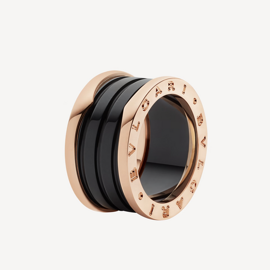 [Vintora]ZERO 1 FOUR-BAND LOOPS AND BLACK CERAMIC SPIRAL PINK GOLD RING