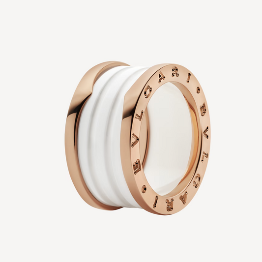 [Vintora]ZERO 1 FOUR-BAND LOOPS AND WHITE CERAMIC SPIRAL PINK GOLD RING