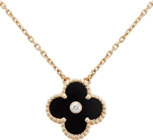 [Vintora]COLLIER TRÈFLE 15MM DIAMANT ONYX