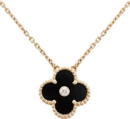 [Vintora]COLLIER TRÈFLE 15MM DIAMANT ONYX