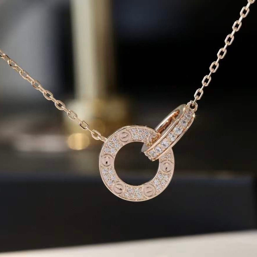 [Vintora]LOVE 7.6MM NECKLACE ROSE GOLD AND SILVER  FULL DIAMOND