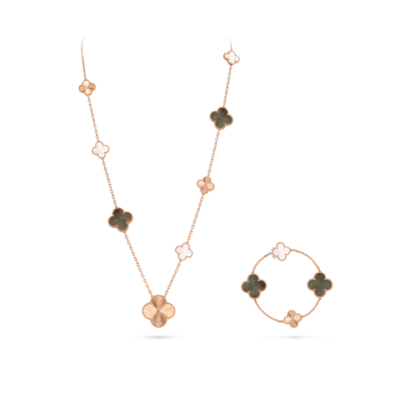 [?Vintora]DETACHABLE CLOVER 15(11+4) FLOWER SILVER NECKLACE SET