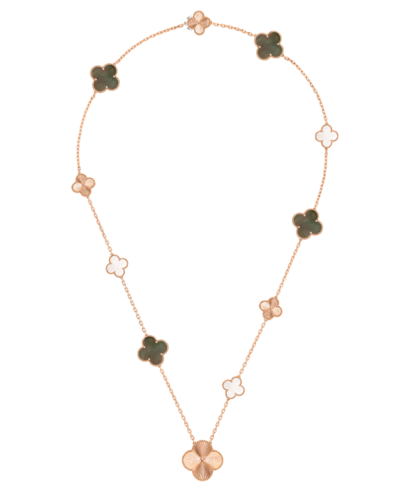[?Vintora]DETACHABLE CLOVER 15(11+4) FLOWER SILVER NECKLACE SET