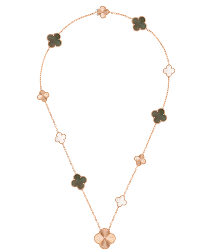 [?Vintora]DETACHABLE CLOVER 15(11+4) FLOWER SILVER NECKLACE SET