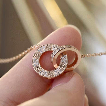 [Vintora]LOVE 7.6MM NECKLACE ROSE GOLD AND SILVER  FULL DIAMOND