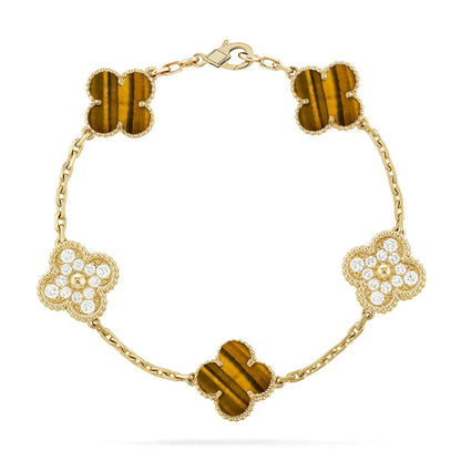 [?Vintora] CLOVER 5 MOTIFS TIGER EYE BRACELET COLLECTION