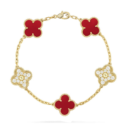 [?Vintora] CLOVER 5 MOTIF RED CORNELIAN BRACELET COLLECTION