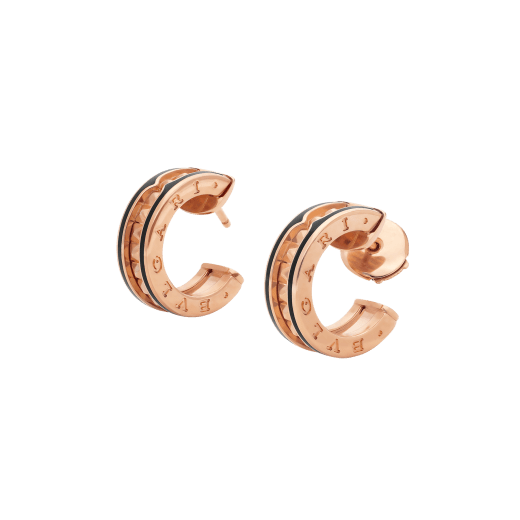 [Vintora]ZERO 1 ROCK PINK GOLD EARRINGS WITH STUDDED SPIRAL AND BLACK CERAMIC