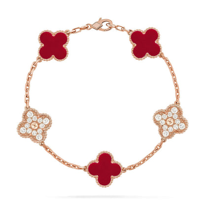 [?Vintora] CLOVER 5 MOTIF RED CORNELIAN BRACELET COLLECTION
