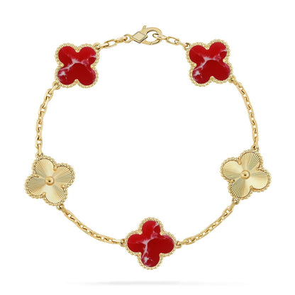 [?Vintora]CLOVER 5 MOTIF RED PATTERN BRACELET COLLECTION