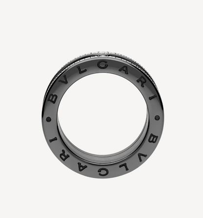 [Vintora]ZERO 1 ROCK FOUR-BAND BLACK CERAMIC WITH STUDDED SPIRAL AND PAVED DIAMONDS RING