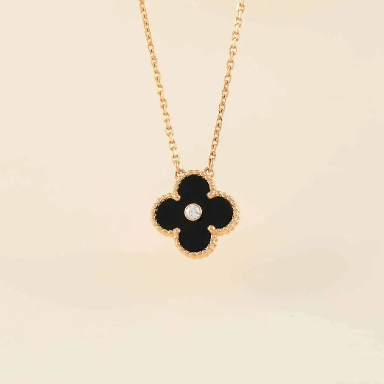 [Vintora]COLLIER TRÈFLE 15MM DIAMANT ONYX