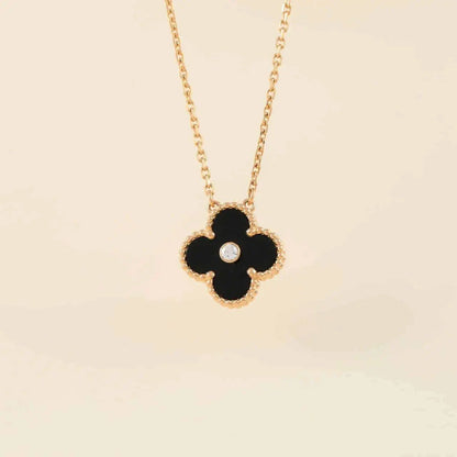 [Vintora]COLLIER TRÈFLE 15MM DIAMANT ONYX