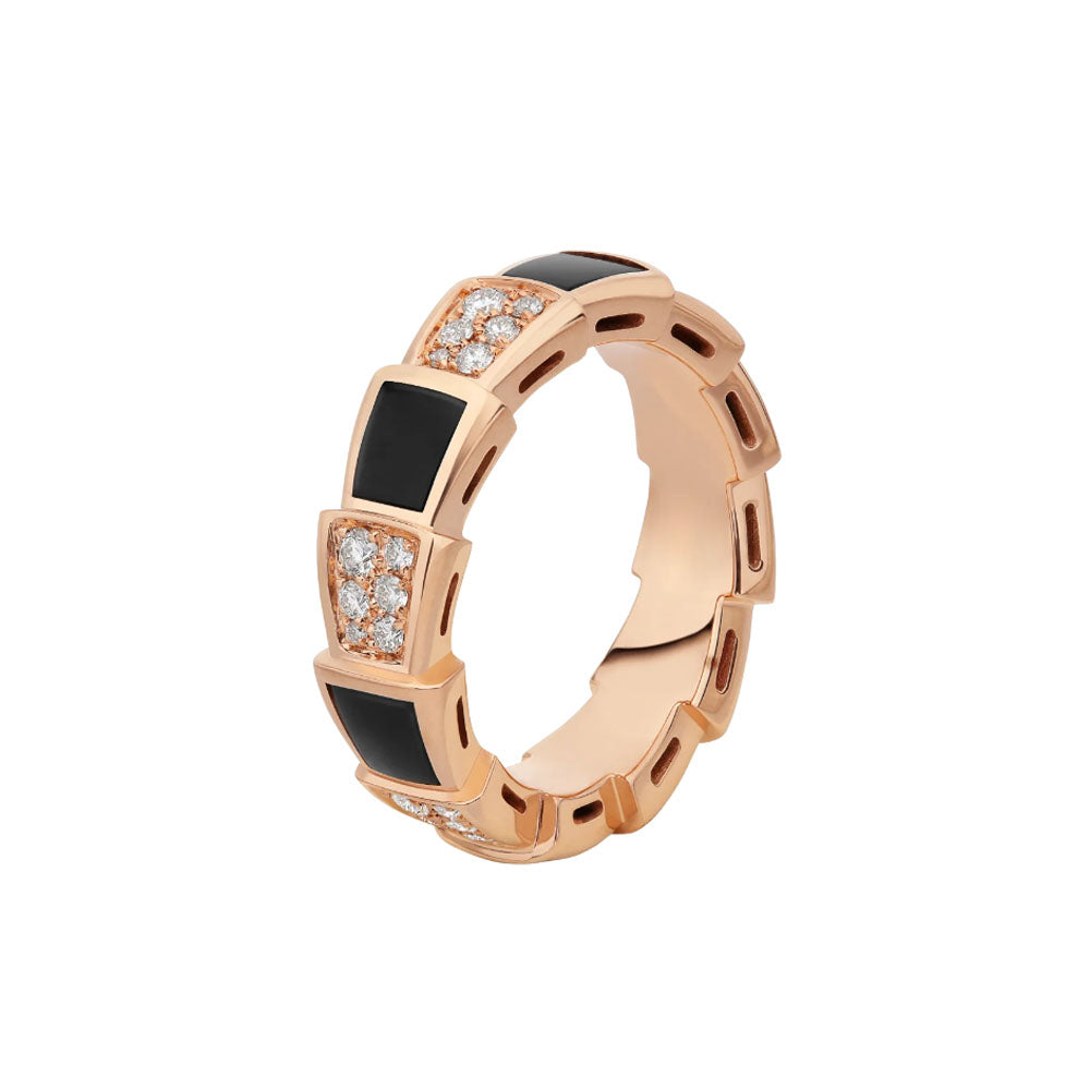 [Vintora]SERPENTI RING PINK GOLD BLACK MOP DIAMOND PAVED 4MM