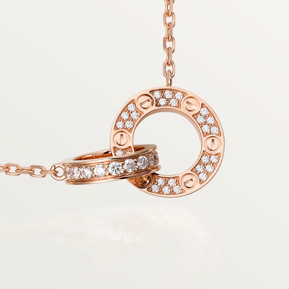 [Vintora]LOVE 7.6MM NECKLACE ROSE GOLD AND SILVER  FULL DIAMOND