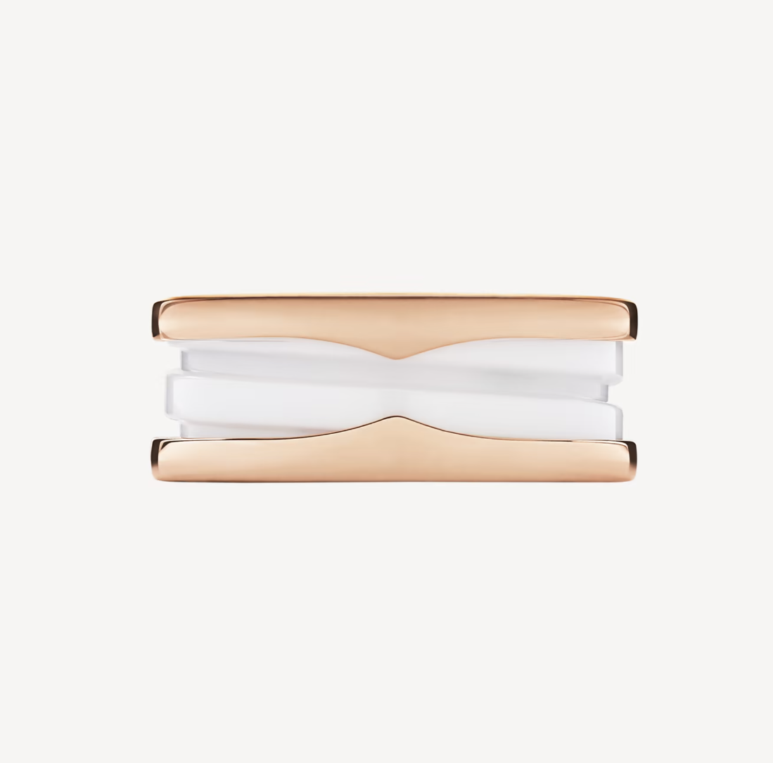 [Vintora]ZERO 1 TWO-BAND LOOPS AND WHITE CERAMIC SPIRAL PINK GOLD RING