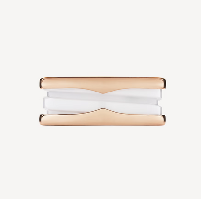 [Vintora]ZERO 1 TWO-BAND LOOPS AND WHITE CERAMIC SPIRAL PINK GOLD RING
