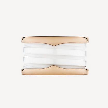 [Vintora]ZERO 1 FOUR-BAND LOOPS AND WHITE CERAMIC SPIRAL PINK GOLD RING