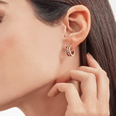 [Vintora]ZERO 1 ROCK PINK GOLD EARRINGS WITH STUDDED SPIRAL AND BLACK CERAMIC
