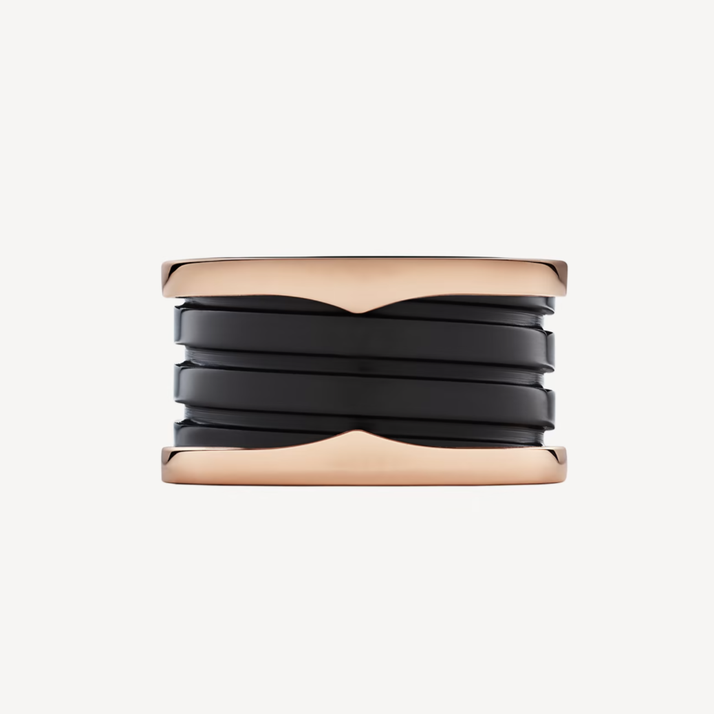 [Vintora]ZERO 1 FOUR-BAND LOOPS AND BLACK CERAMIC SPIRAL PINK GOLD RING