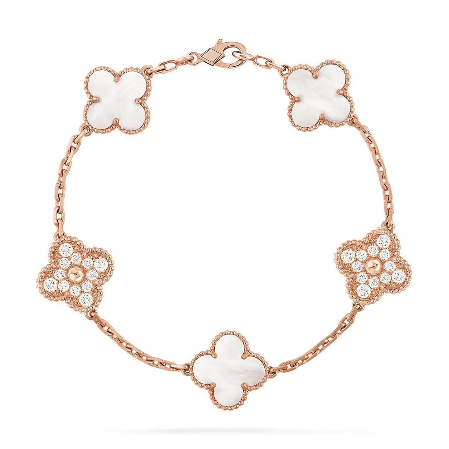 [?Vintora]CLOVER WHITE PEARL MOP 5 MOTIF BRACELET COLLECTION