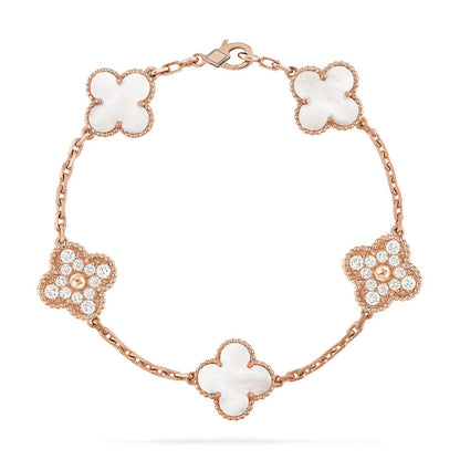[?Vintora]CLOVER WHITE PEARL MOP 5 MOTIF BRACELET COLLECTION