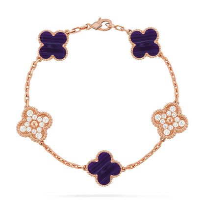 [?Vintora]CLOVER 5 MOTIF PURPLE STRIPES BRACELET COLLECTION