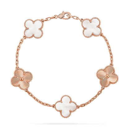 [?Vintora]CLOVER WHITE PEARL MOP 5 MOTIF BRACELET COLLECTION