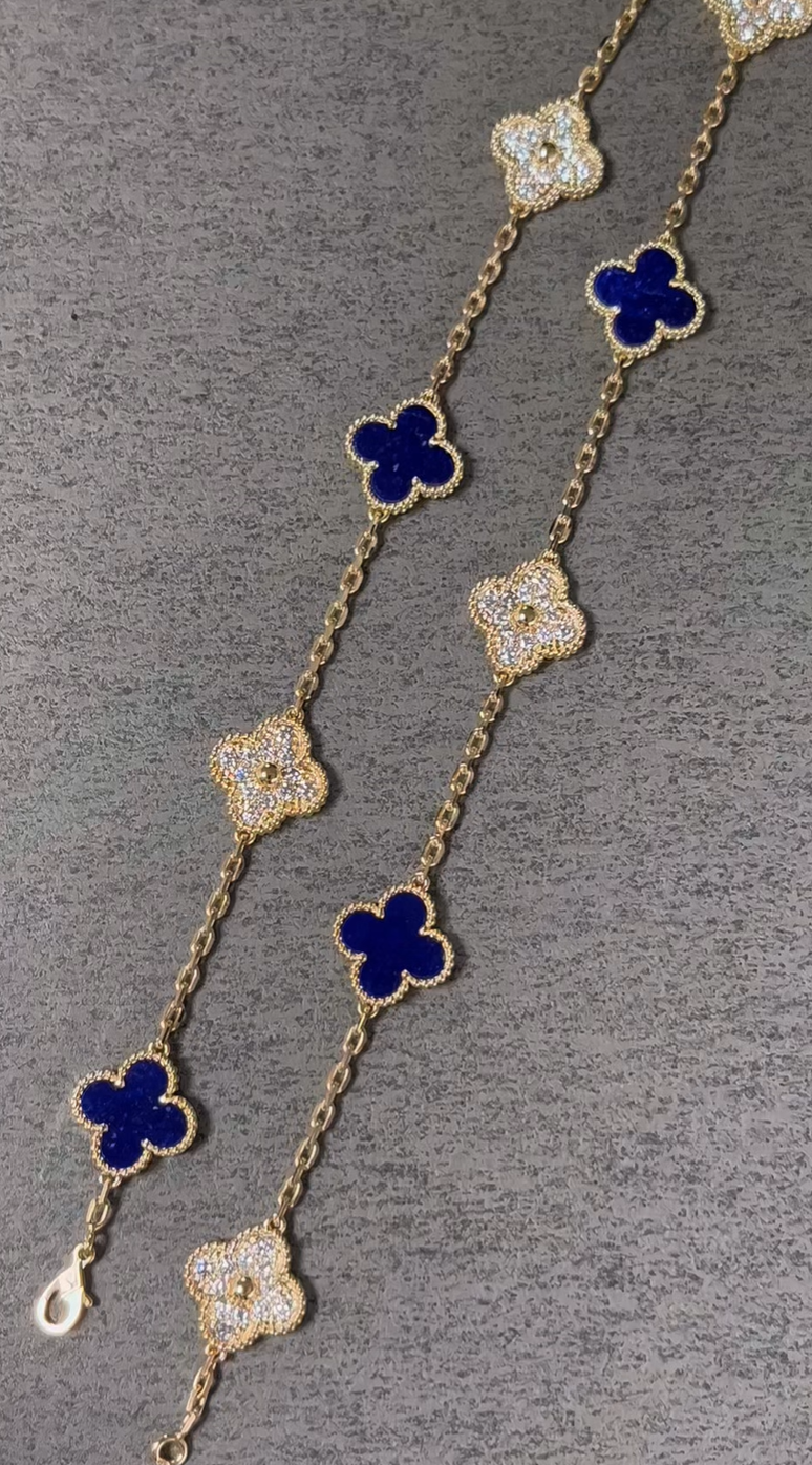 [?Vintora]CLOVER 10 MOTIFS DIAMONDS SET IN LAPIS LAZULI