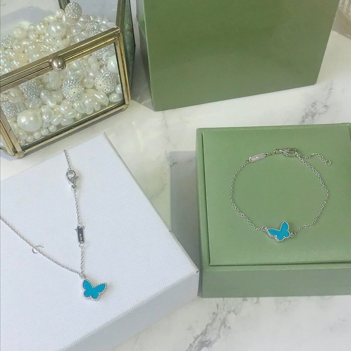 [Vintora]BRACELET PAPILLON TURQUOISE PAPILLON ARGENT